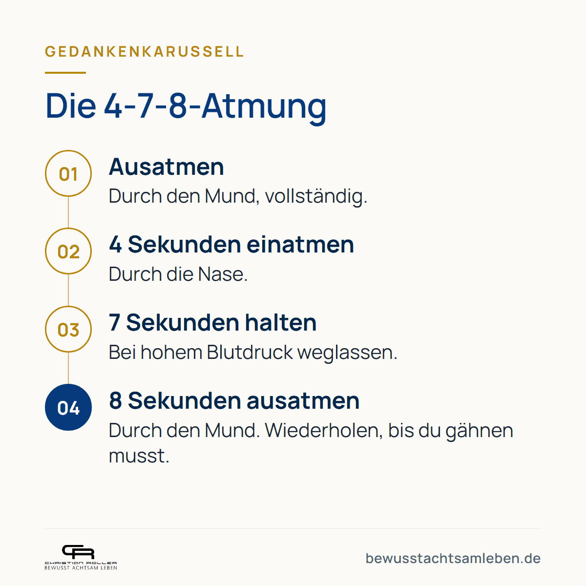 Grafik: Die 4-7-8-Atmung in vier Schritten