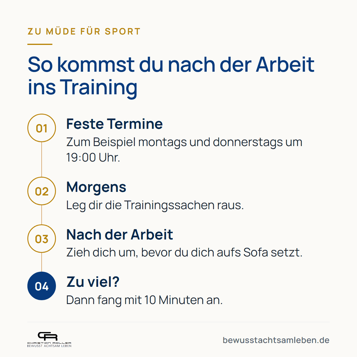 Grafik: So kommst du nach der Arbeit ins Training, in vier Schritten